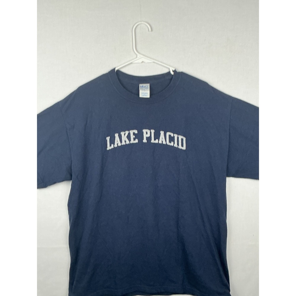 M&O Knits Lake Placid T-Shirt Mens Large Heavy Weight Cotton Navy Blue
